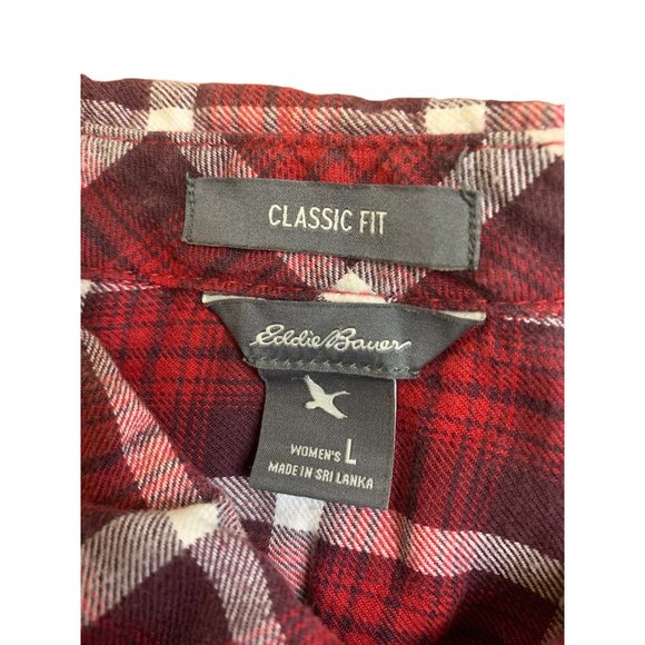 Eddie Bauer Shirt L Women Buttondown Red White Plaid - Picture 4 of 6